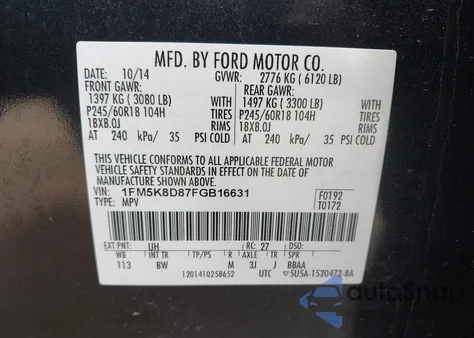 2015 Ford Explorer Xlt z USA, uszkodzony, nr VIN 1FM5K8D87FGB16631